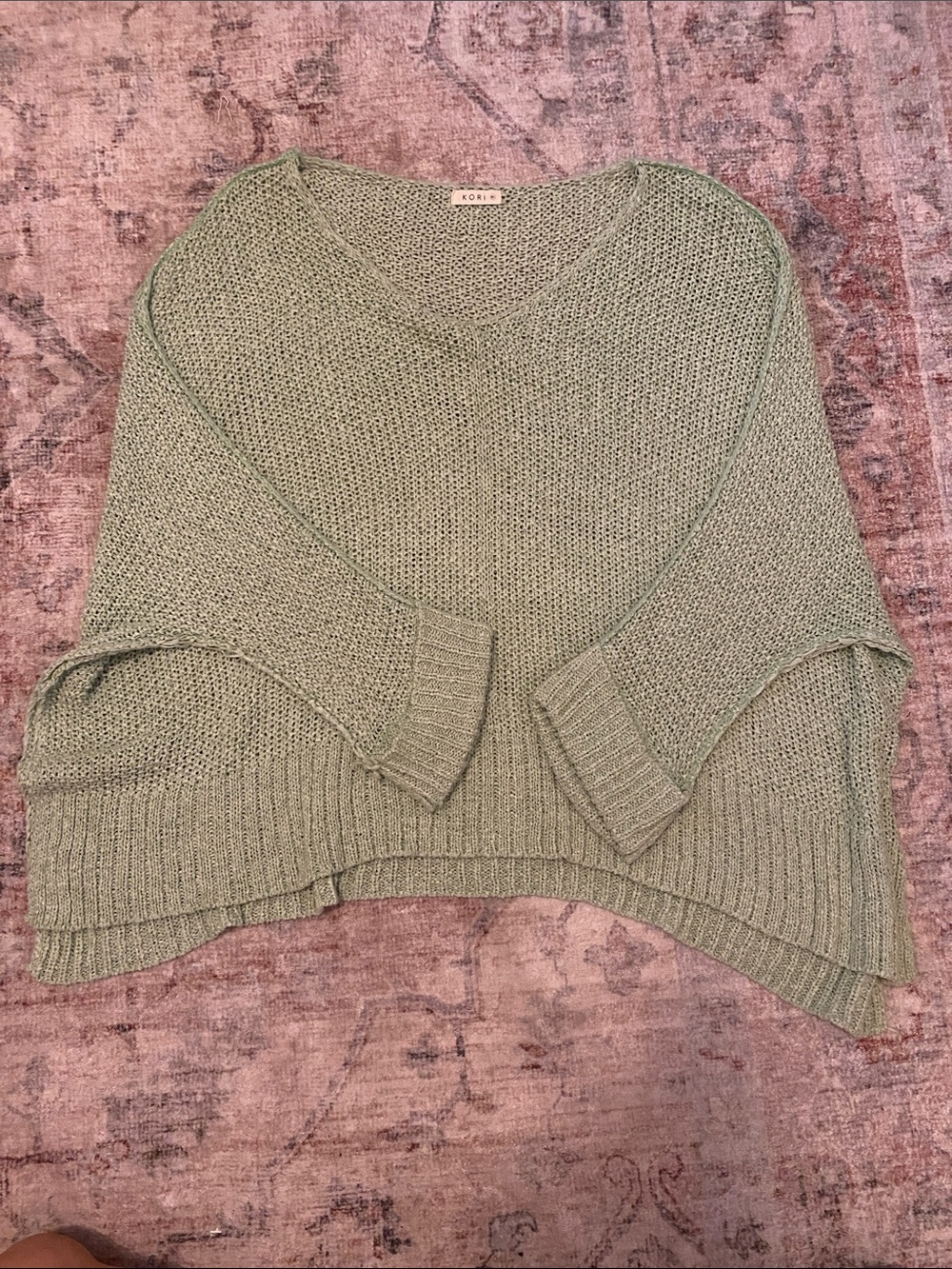 Kohl's Sage Green Open-Knit V-Neck Pullover Sweater